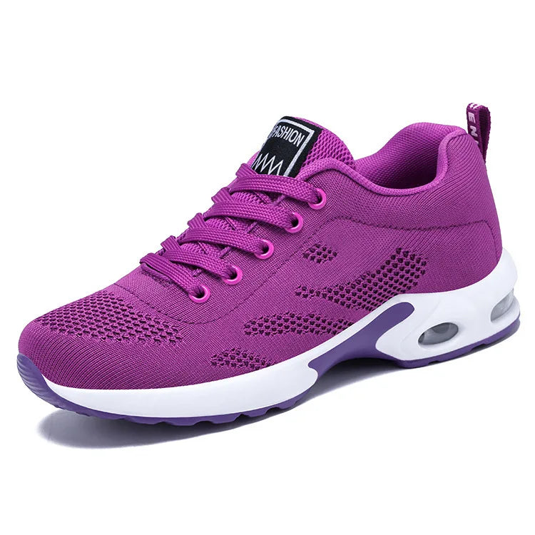 Zapatos deportivos transpirables con amortiguación de aire para mujer, zapatillas informales con cordones cruzados y tacón plano con punta redonda de estilo coreano