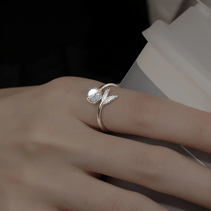 Anillo de Ópalo de Plata de Ley 925 para Mujer, Ajustable, para el Dedo Índice, Diseño Simple y Elegante, Joyería de Alta Gama, Regalo