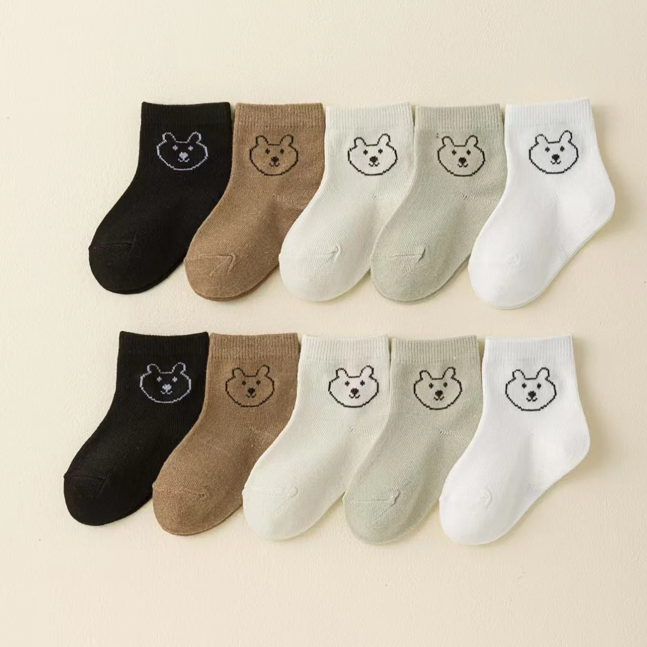 5 pares de calcetines para bebé, calcetines blancos suaves y cómodos de Color sólido con dibujos animados para la vida diaria