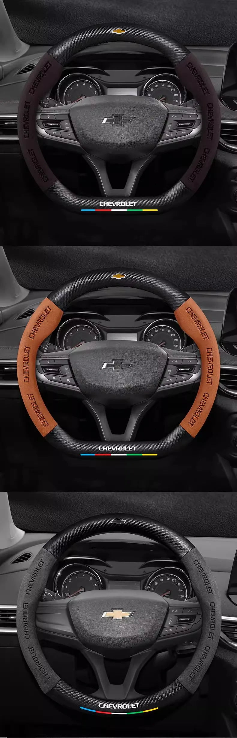 Protector para volante de coche, gamuza auténtica de fibra de carbono para Chevrolet Cruze SparkLacetti EQUINOX Onix Tracker Trailblazer Suburban