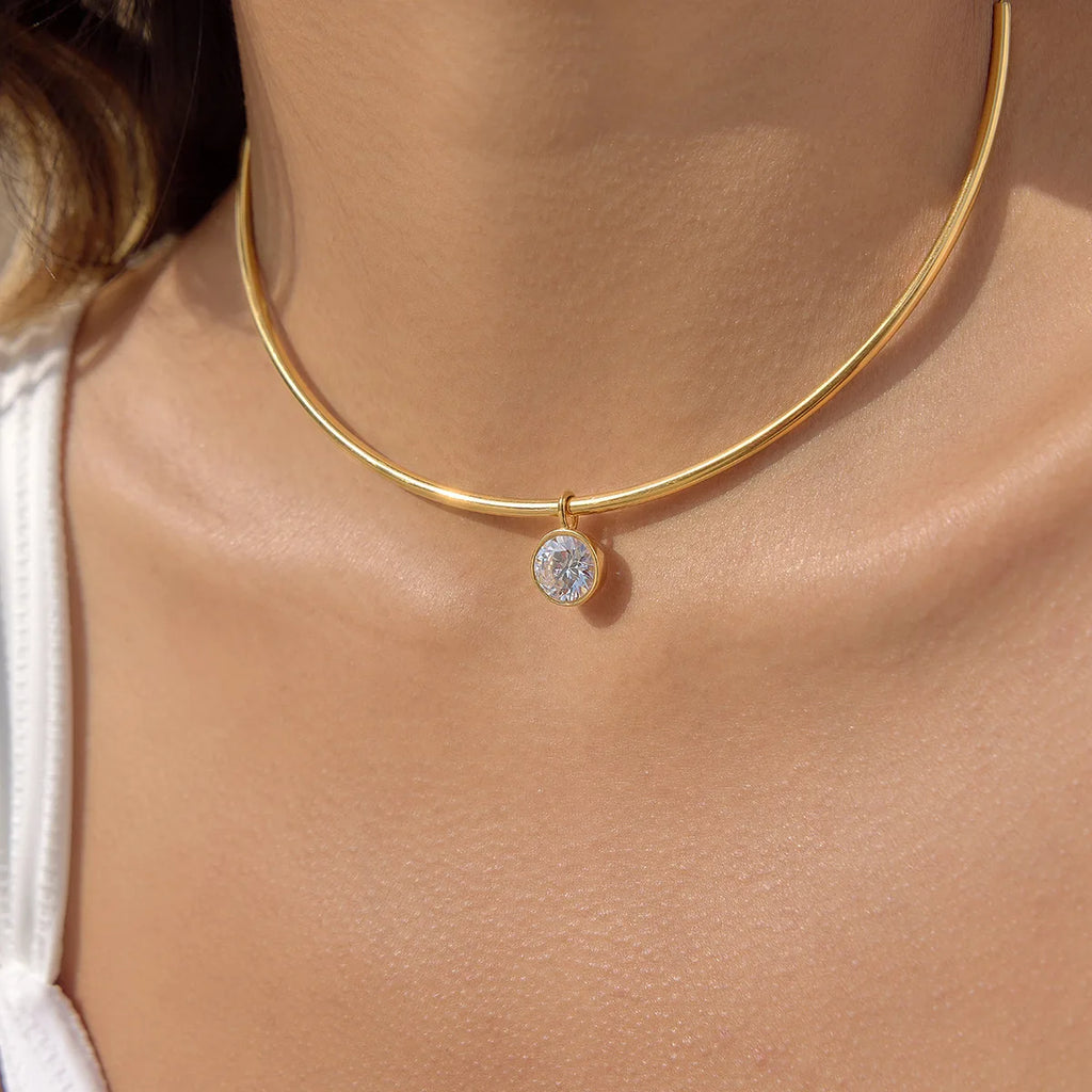 Collar con colgante geométrico de circonita para mujer, chapado en oro de 18 quilates, collar de acero inoxidable, joyería de moda, regalo.