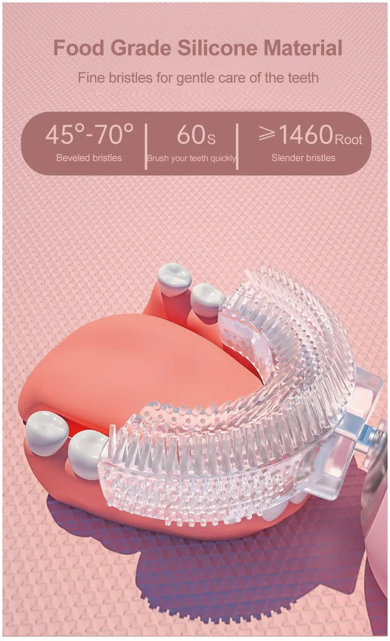Cepillo de dientes eléctrico para niños, silicona de calidad alimentaria, Oral, carga Usb automática de 360 grados, cepillo de dientes inteligente para niños en forma de U