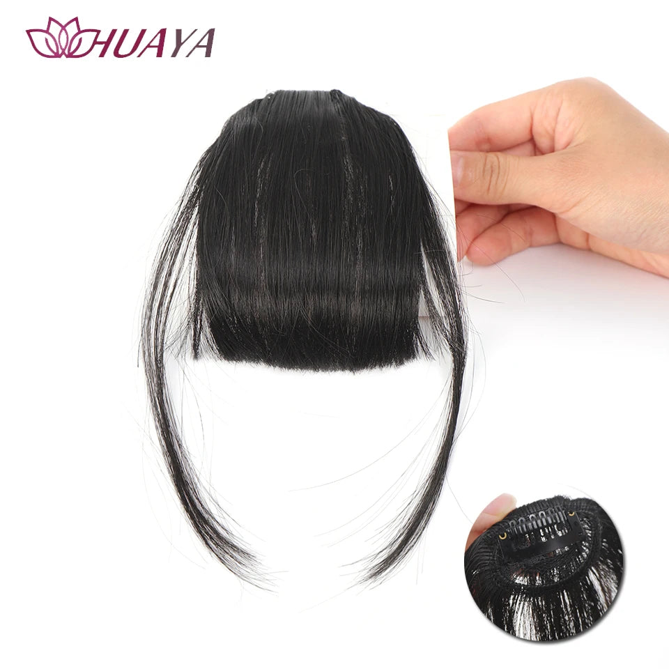 HUAYA-flequillo de aire sintético para mujer, pelo falso corto Natural, Invisible, sin costuras, extensiones de cabello frontal