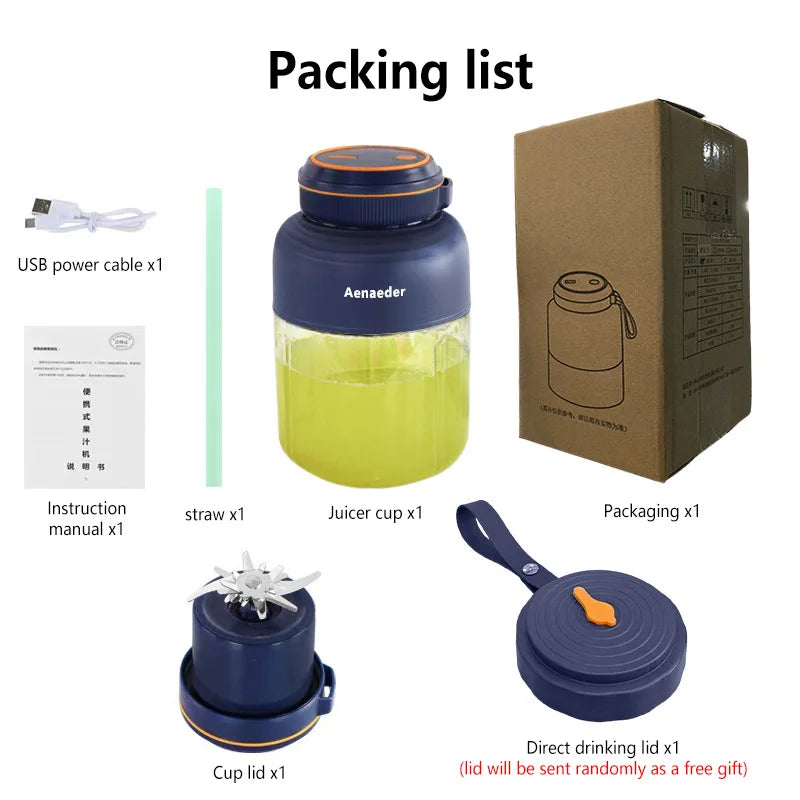 Exprimidor de Frutas Portátil Inalámbrico de 1300 ml, Recargable, Pequeño, para Alimentos Complementarios, Hielo Picado, Multifuncional, para el Hogar, 2026