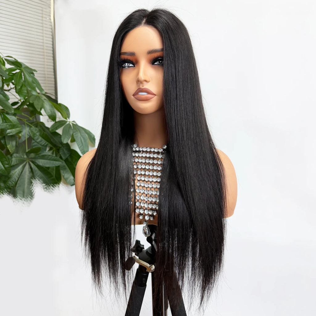 Peluca de cabello humano liso de 20 pulgadas de largo con base de seda de 10x12 cm, peluca de cabello humano virgen con base frontal de PU Bio, lista para usar.