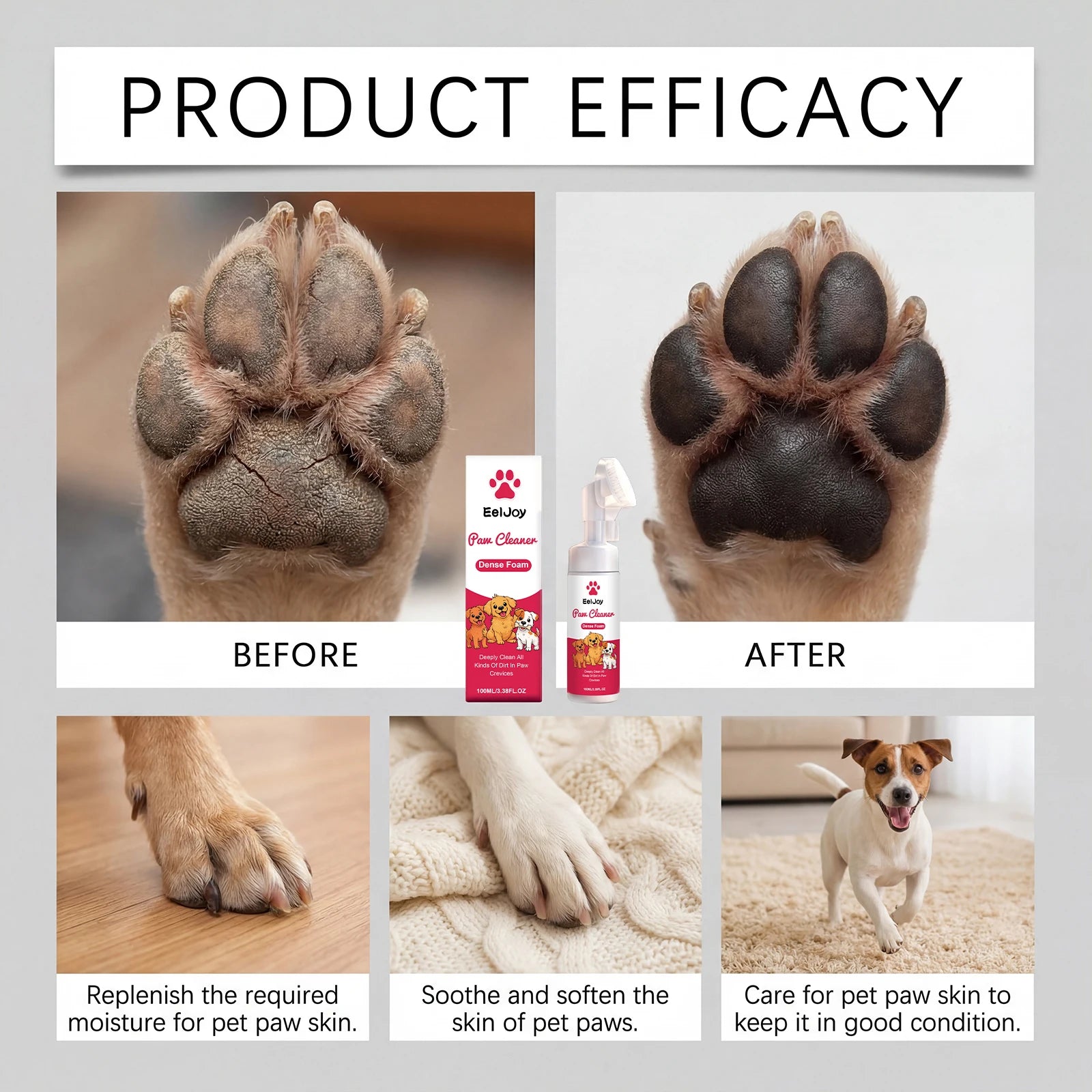 Espuma Limpiadora de Patas para Perros y Gatos de 100 ml con Cepillo, Limpieza Profunda y Rápida, Sin Enjuague, Hidratante, Aroma Fresco, Limpiador para Mascotas