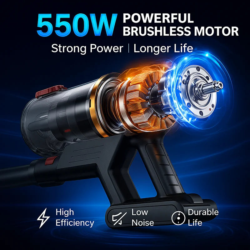 Aspiradora Inalámbrica de 50000 Pa, Motor sin Escobillas de 550 W, Aspiradora de Barra, 40 Minutos de Autonomía, Aspiradora de Mano para Limpieza del Hogar