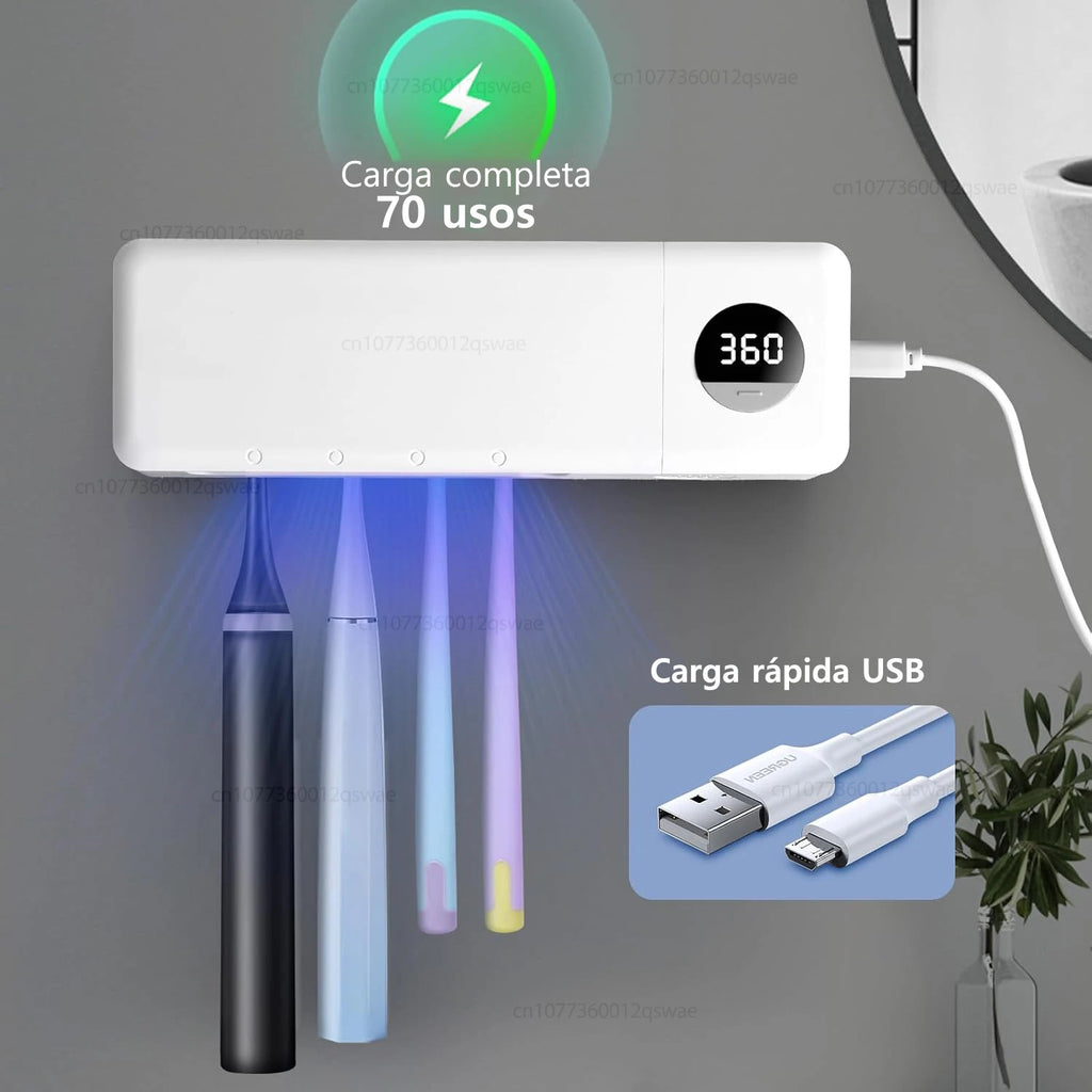 Esterilizador de cepillo de dientes eléctrico esterilización de cepillo de dientes UV con 4 ranuras recargable montado en la pared para soporte de cepillo de dientes de baño