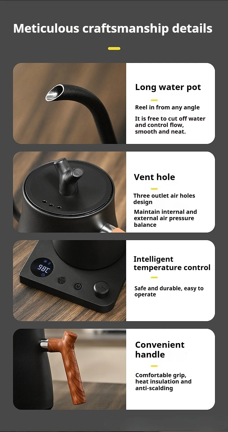 Hervidor Eléctrico Inteligente con Control de Temperatura, 1L, 110V/220V, Acero Inoxidable, para Preparar Café a Mano, Calentamiento Rápido