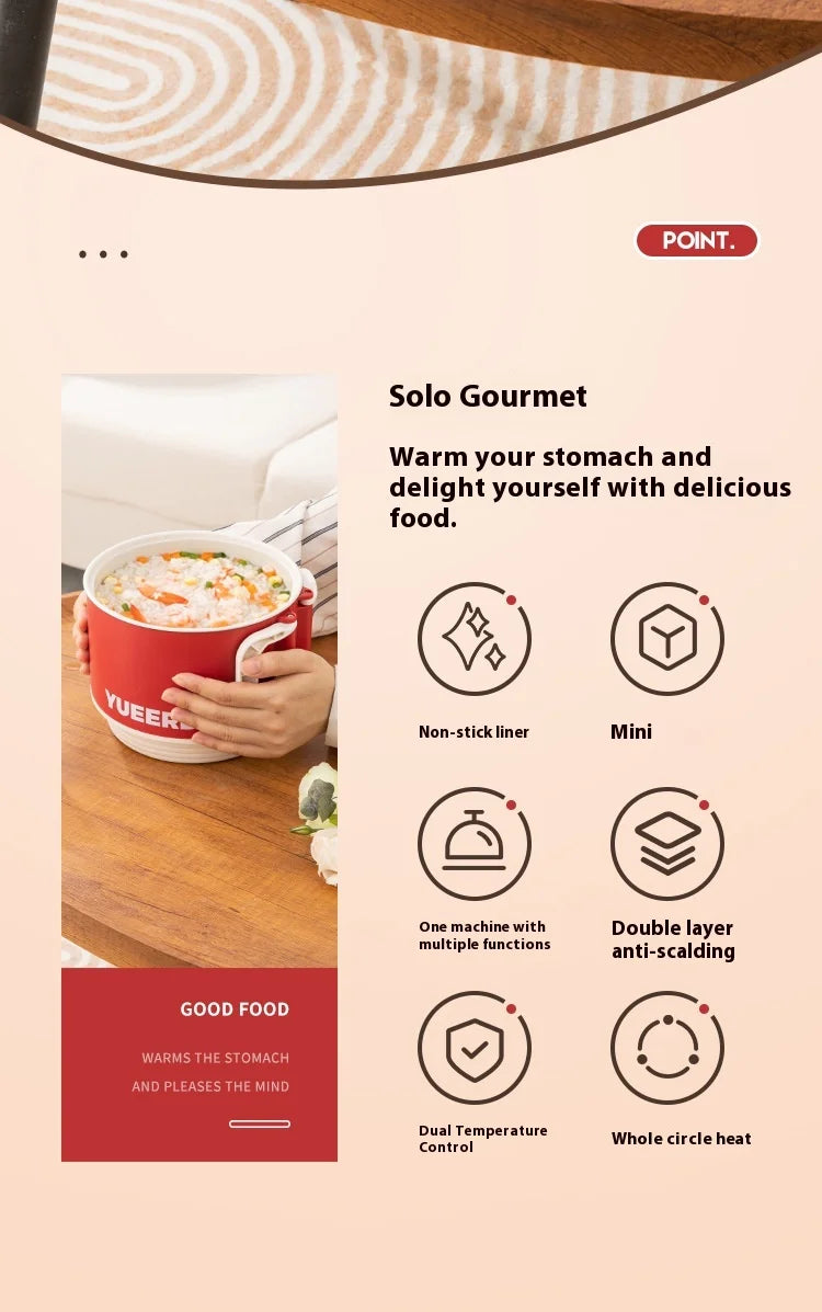 Olla calefactora eléctrica portátil, cocina multiusos de 1,5 l con tapa, Control automático de temperatura, cocina rápida para fideos instantáneos