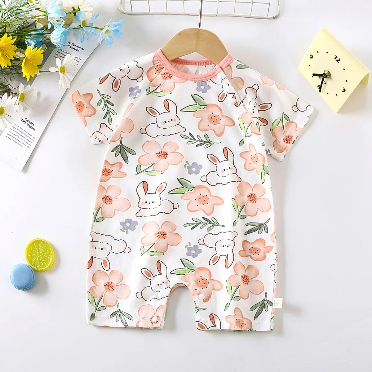 Monos de dibujos animados para bebé, mono de algodón transpirable de verano de manga corta para recién nacidos, niños y niñas, ropa para gatear