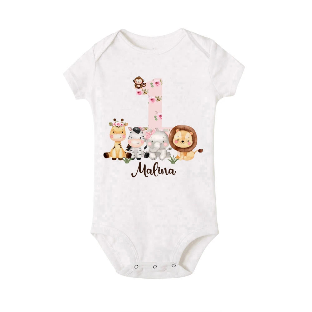 Pelele personalizado para bebé, Animal de Safari con nombre, mono para recién nacido, mono salvaje, ropa para niñas pequeñas, regalo de ducha infantil