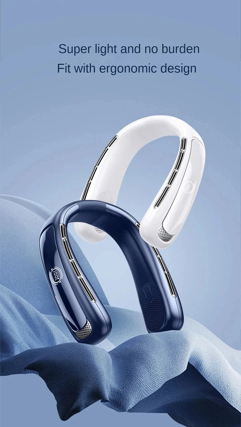Nuevo ventilador de cuello portátil de 15000mAh pantalla Digital inteligente USB recargable al aire libre ventilador de cuello de enfriamiento silencioso sin aspas para verano