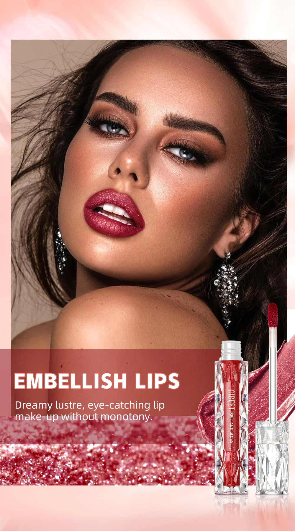 QIBEST-brillo de labios resistente al agua con brillo de diamante, lápiz labial líquido mate, esmalte de labios de perla brillante, tinte labial de larga duración, maquillaje para mujer