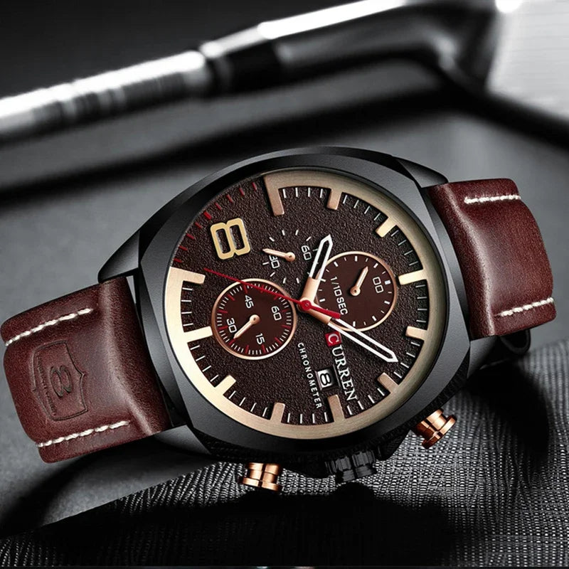 Reloj CURREN para hombre, reloj de pulsera de lujo, relojes de pulsera de cuarzo, relojes de cuero de moda estilo Punk para hombre, reloj Masculino