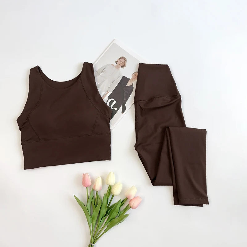 Ropa de Yoga de 2 piezas para mujer, conjunto de Yoga para gimnasio con tirantes cruzados en la espalda, Sujetador deportivo de realce, mallas de Yoga de cintura alta, ropa deportiva de entrenamiento