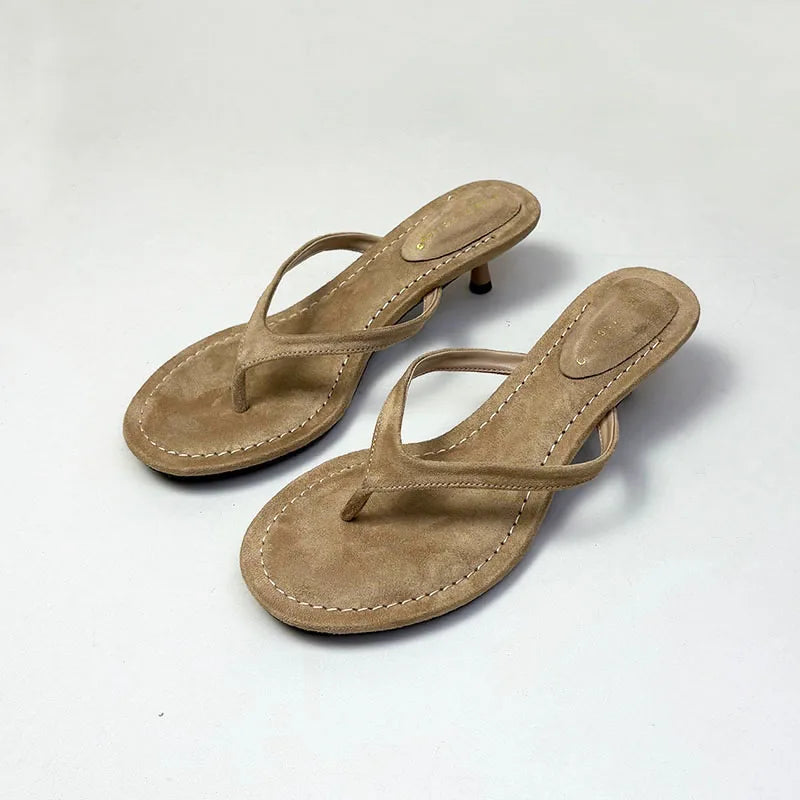 Sandalias de tacón fino para mujer, estilo chanclas, con punta redonda, para primavera y verano