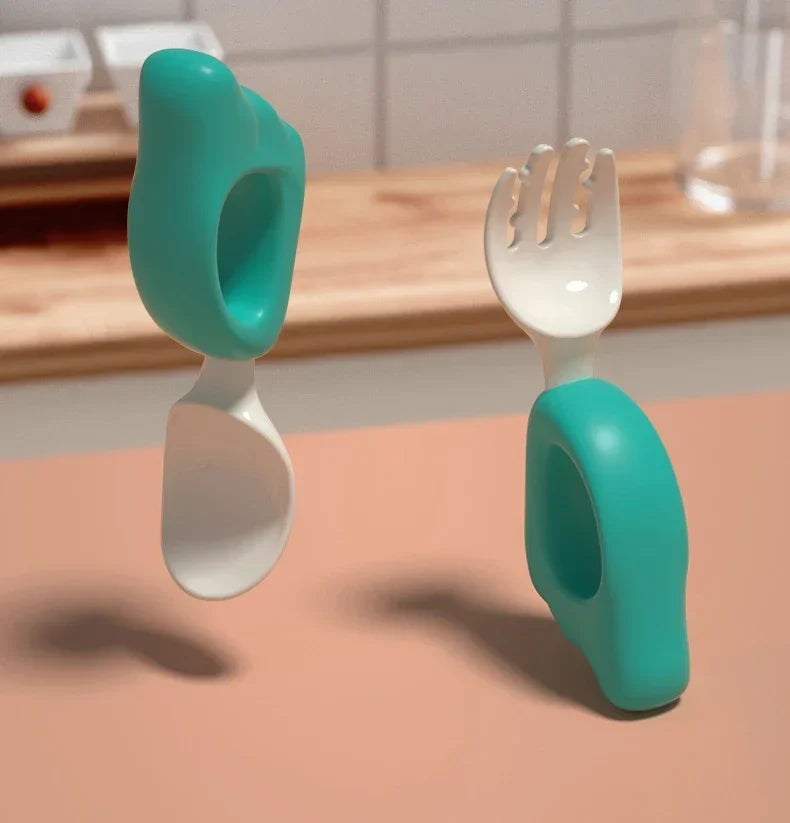 Cuchara, tenedor para bebé, aprender a comer, entrenar, 1-2 años, comer, juego de palillos para bebé, tenedor de comida complementaria, vajilla de plástico
