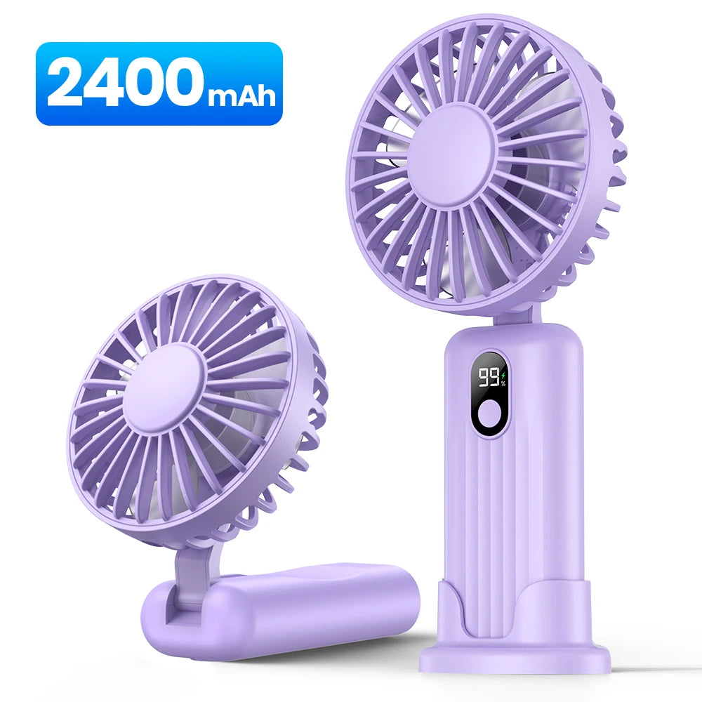 Mini ventilador portátil TOPK, ventilador de cuello de mano recargable por USB de 2400mAh, ventilador eléctrico Personal 3 en 1, ventiladores de pie para habitación, Camping, plegable