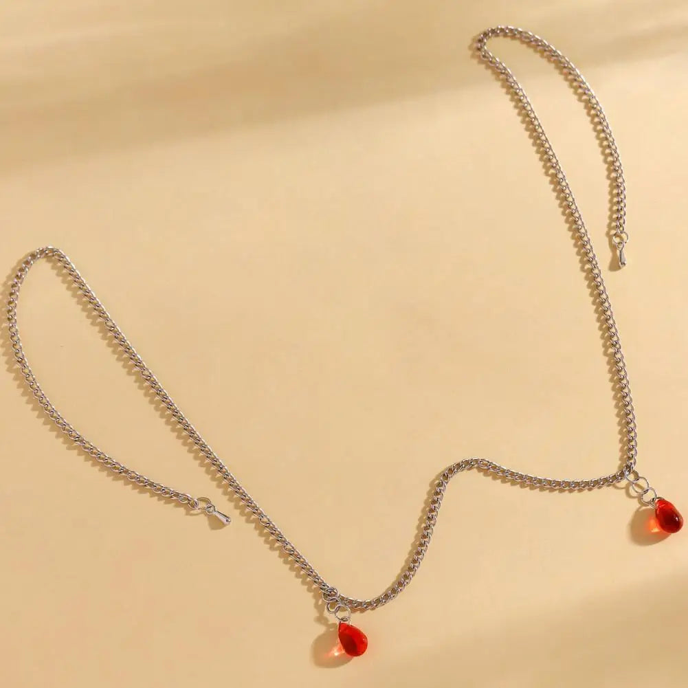 Cadena Facial con Colgante de Gota de Agua Roja, Luster Metálico, Accesorio Multiusos para el Cabello y la Cara, para Fiestas, Sesiones de Fotos, Joyería de Estilo Exótico