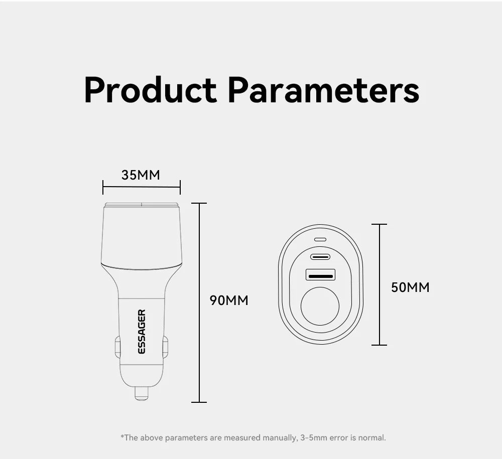 Essager 120W USB C cargador de coche con puerto de encendedor de cigarrillos de coche de 85W adaptador de cargador de coche rápido para iPhone 15 MacBook Xiaomi Laptop