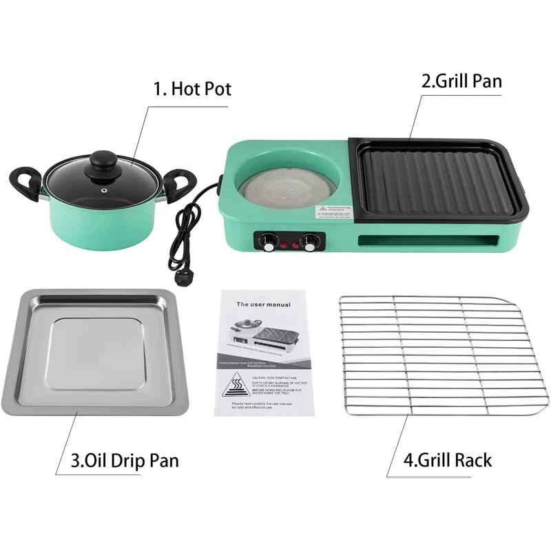 Parrillas eléctricas multifuncionales, sin humo 3 en 1, olla caliente para barbacoa de estilo coreano, máquina de cocina múltiple, bandeja para hornear eléctrica antiadherente