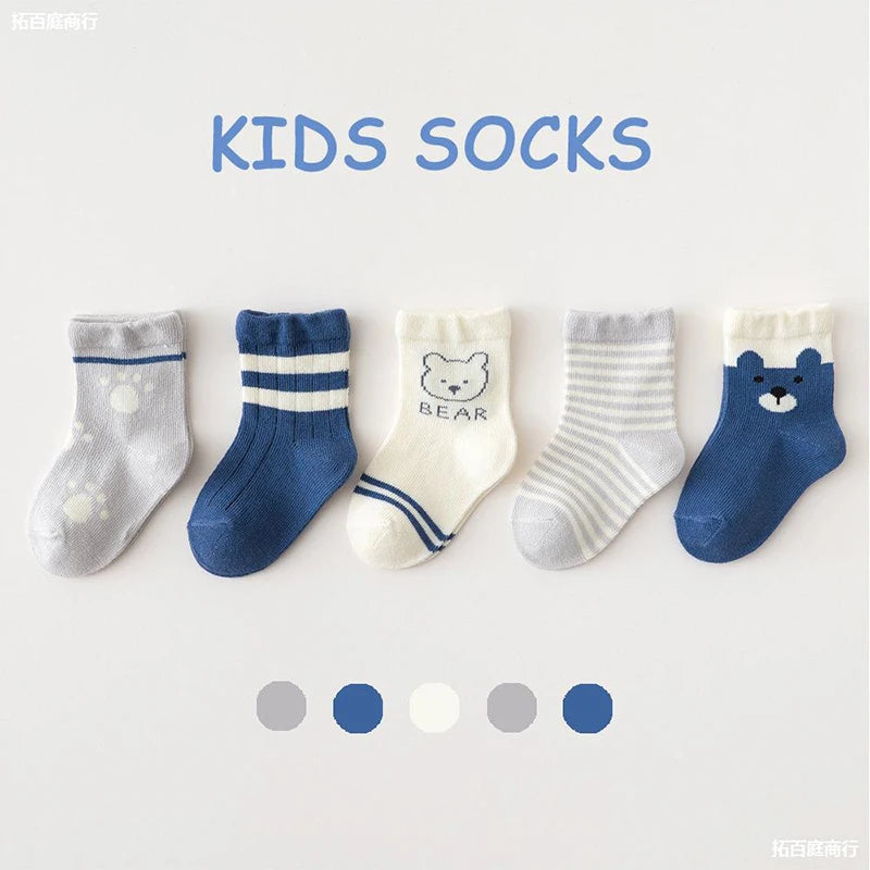 Calcetines bonitos de oso para bebé, calcetín corto de algodón cálido para otoño e invierno, calcetines de tubo medio con estampado de dibujos animados coreanos para niño y niña