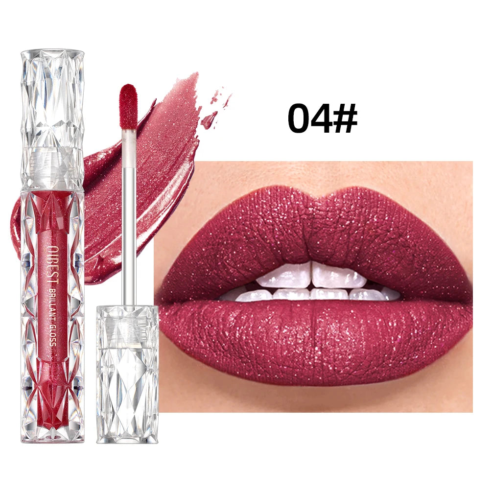 QIBEST-brillo de labios resistente al agua con brillo de diamante, lápiz labial líquido mate, esmalte de labios de perla brillante, tinte labial de larga duración, maquillaje para mujer