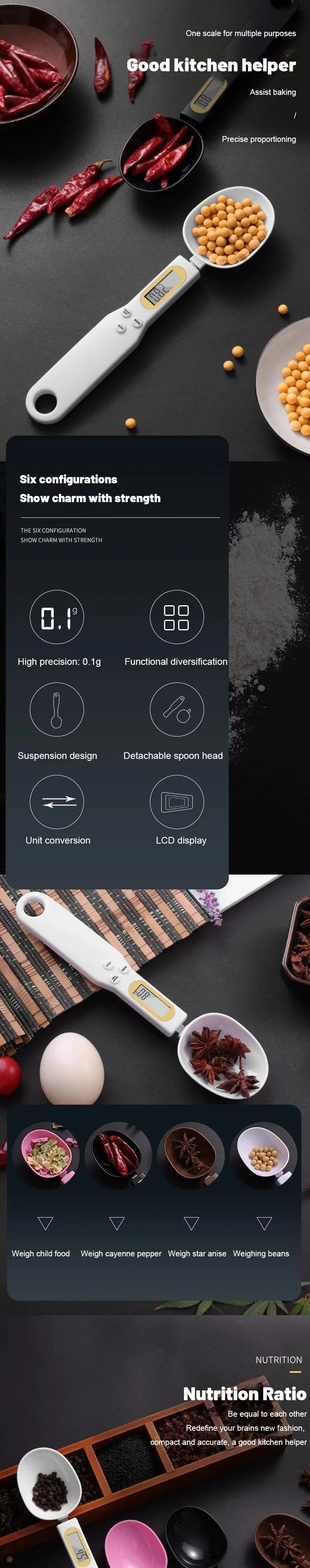 1 cuchara de pesaje ajustable digital LCD, cuchara medidora electrónica de cocina báscula para hornear, OEM súper de fábrica, calidad confiable.