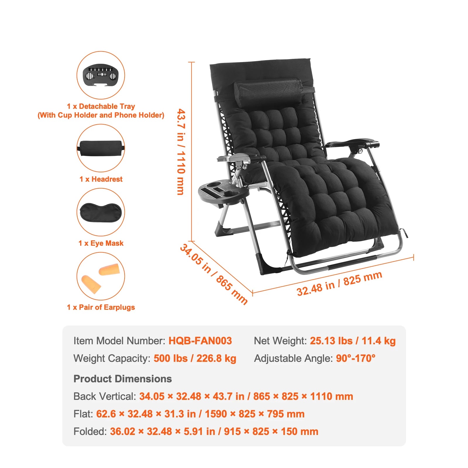 SucceBuy Silla de gravedad cero, sillón reclinable de gravedad cero, silla antigravedad ajustable con cojín, reposapiés y portavasos