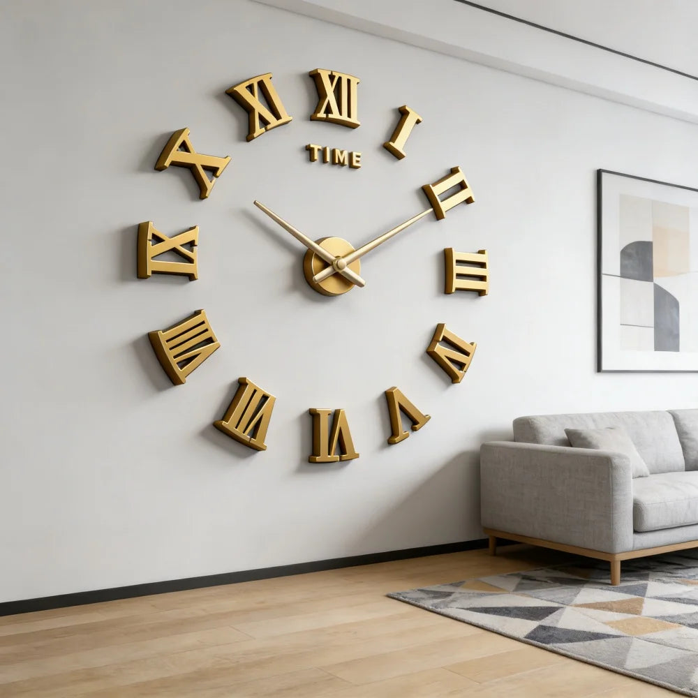 Reloj de pared con espejo acrílico de Número Romano grande 2D/3D, pegatina de moda DIY, relojes de cuarzo, reloj, decoración del hogar, pegatinas para el salón