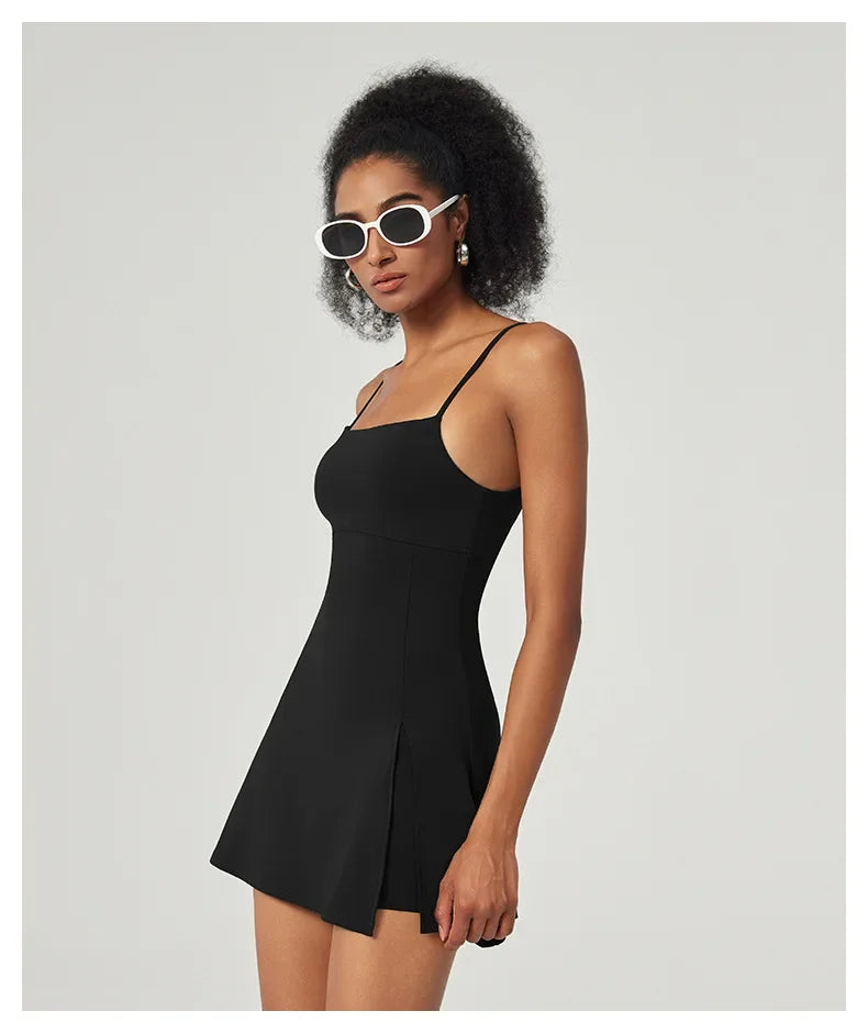 Vestido de tenis moderno SharpStar para mujer con pantalones cortos, vestido deportivo para bádminton y golf con almohadillas en el pecho, conjunto deportivo ajustado con abertura, vestido deportivo.