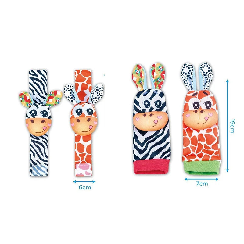 Sonajeros de muñeca para bebé, calcetines de animales para recién nacidos, buscador de pies, correa para la muñeca, calcetines para bebé, juguetes sensoriales, juguetes para bebé de 0 a 12 meses, regalo