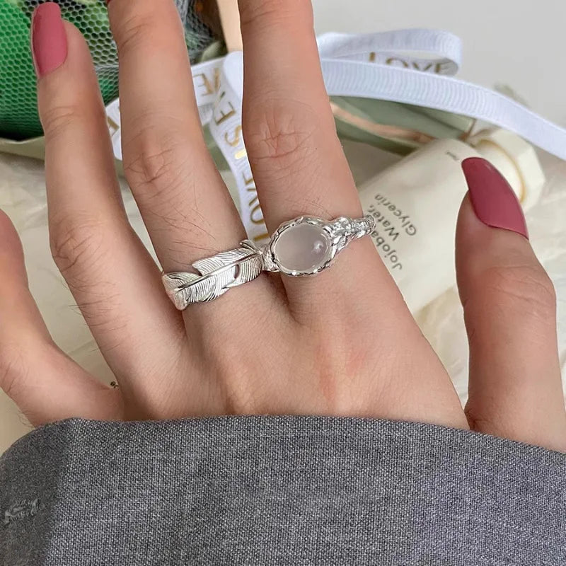 Anillo de Ópalo de Plata de Ley 925 para Mujer, Ajustable, para el Dedo Índice, Diseño Simple y Elegante, Joyería de Alta Gama, Regalo
