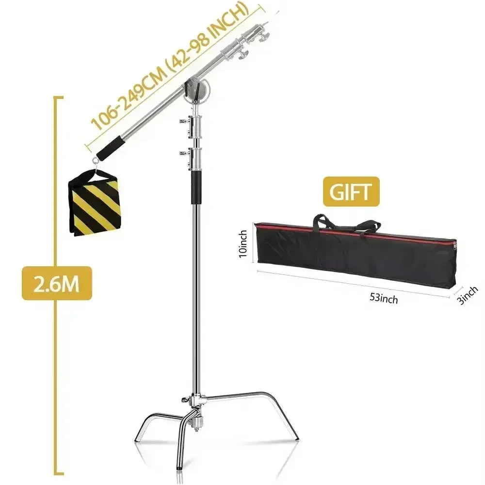 Kit de soporte C de acero inoxidable, soporte de luz con bolsa de peso, accesorios de estudio fotográfico, varilla de extensión, brazo cruzado de 2,49 M de longitud
