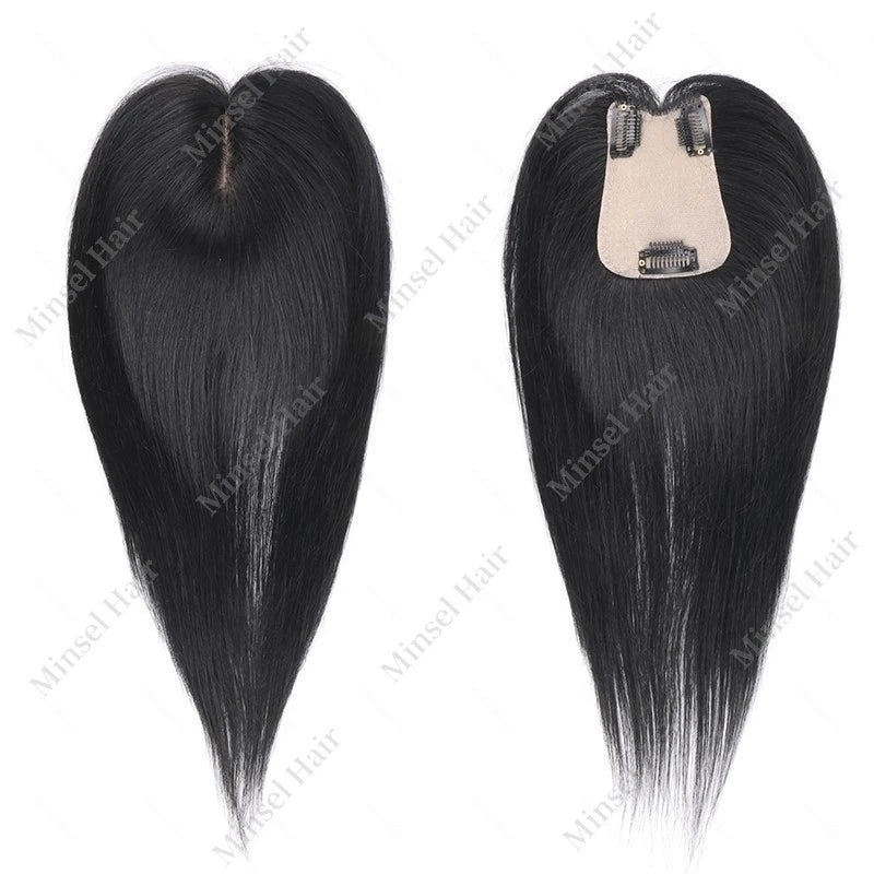 Extensiones de Cabello Humano Negro Jet con Base de PU Inyectado Tipo Piel de 7x11cm, Extensiones con Clip de Cabello Real, Se Pueden Calentar # 1 # 2 # 2C 14 pulgadas 35 cm