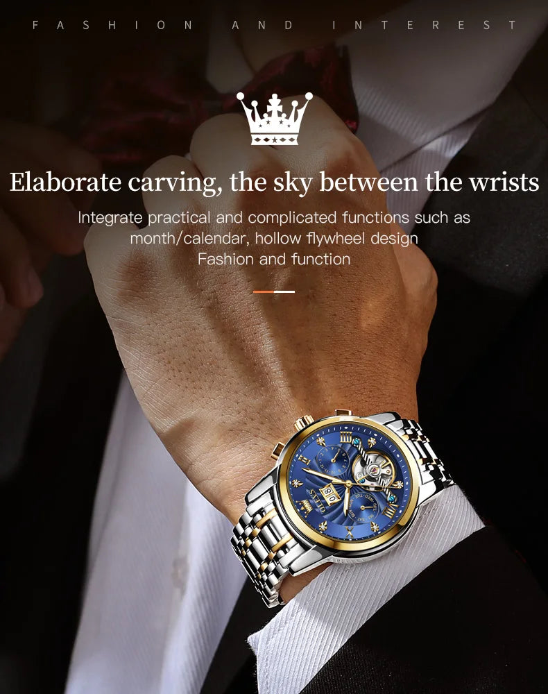 OLEVS 9910 Reloj para hombre Tourbillon de lujo Original Reloj mecánico automático Reloj luminoso resistente al agua con fecha y día con caja Reloj