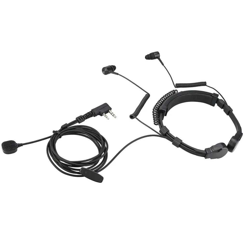 Retevis ETK007 Micrófono de garganta ajustable con PTT de dedo para Baofeng UV-5R Estilo Kenwood Doble aguja Incluye dos auriculares