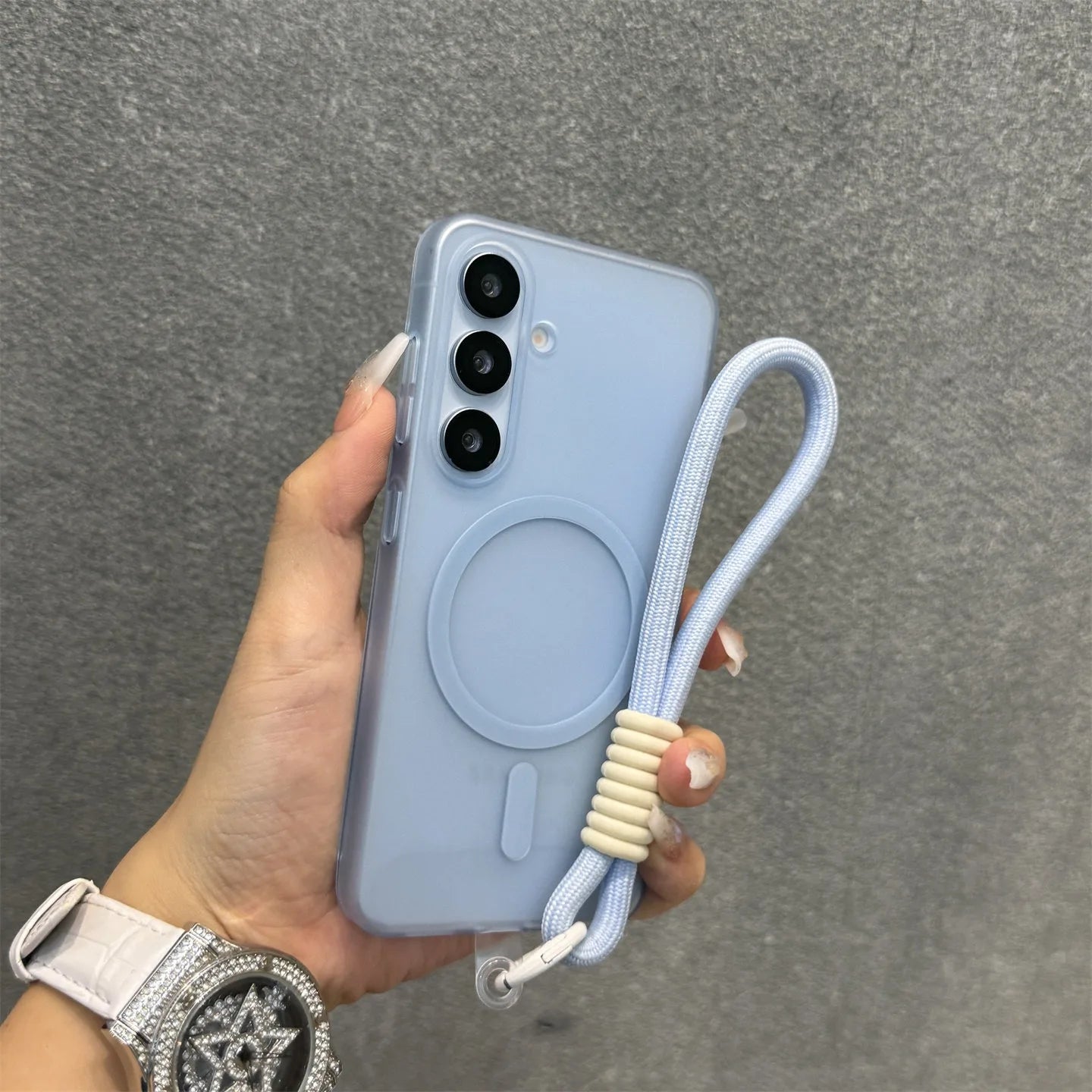 Funda Magnética Mate con Correa para Muñeca para Samsung Galaxy S25 S26 Ultra S22 S23 S24 Plus S21 FE A55 A56 A16 A17, Carcasa Rígida