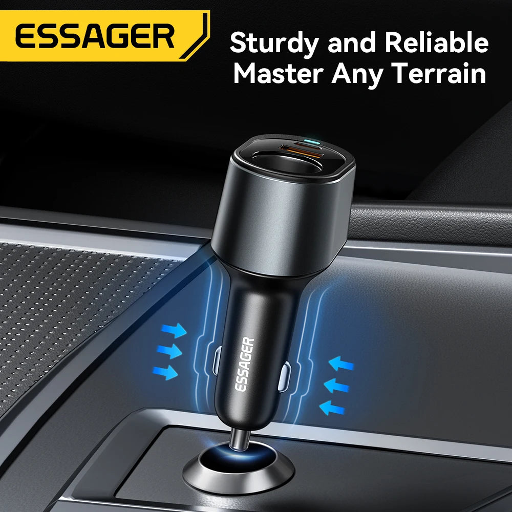 Essager 120W USB C cargador de coche con puerto de encendedor de cigarrillos de coche de 85W adaptador de cargador de coche rápido para iPhone 15 MacBook Xiaomi Laptop