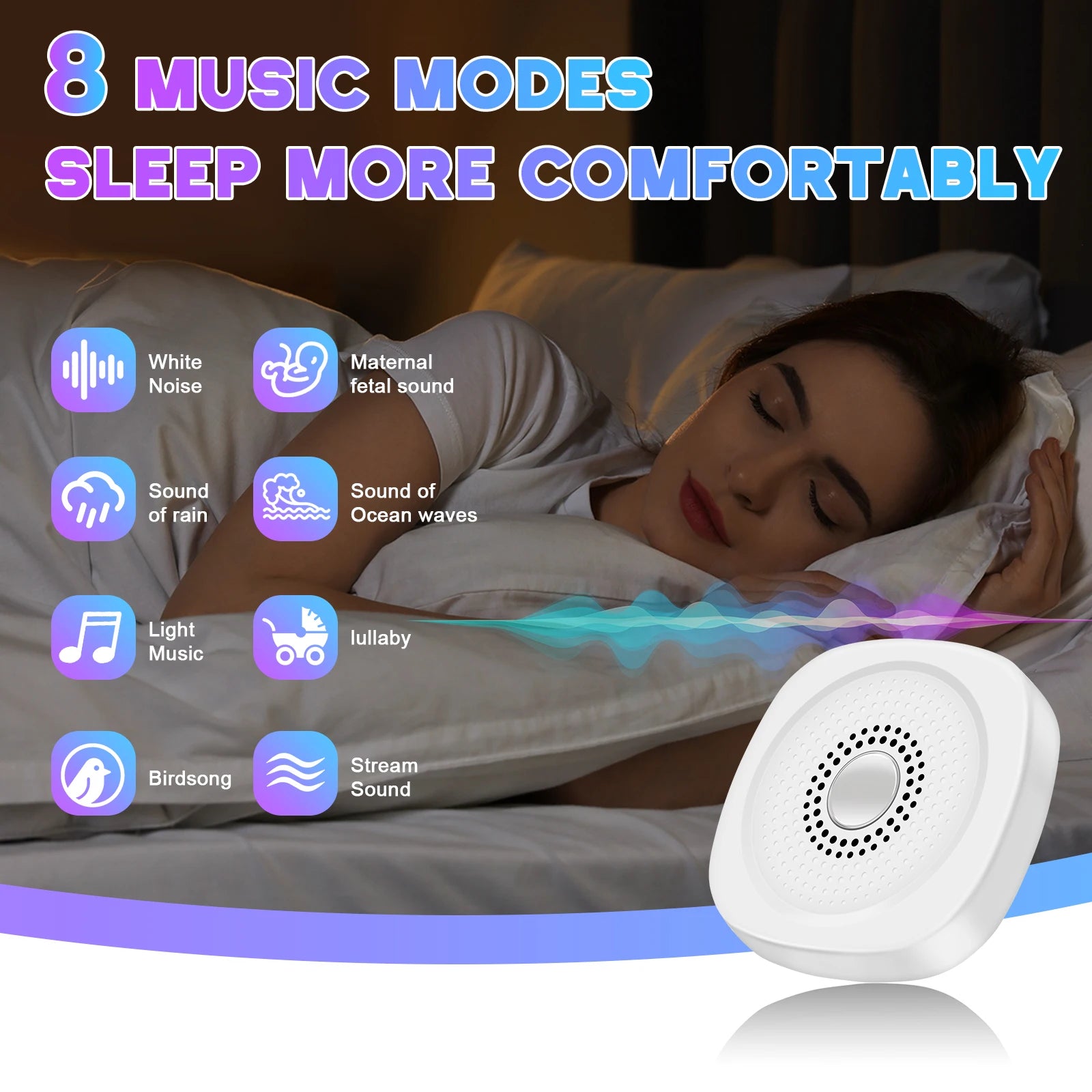 Máquina de Sonido Blanco con 10 Sonidos Relajantes, Ayuda para Dormir para Bebés, Niños y Adultos, Relajación Nocturna, Dispositivo para Aliviar la Presión