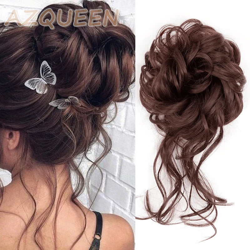 AZQUEEN moño de pelo sintético moño Natural gris desordenado banda para el cabello rizado elástico Scrunchy piezas de cabello falso para mujeres horquillas