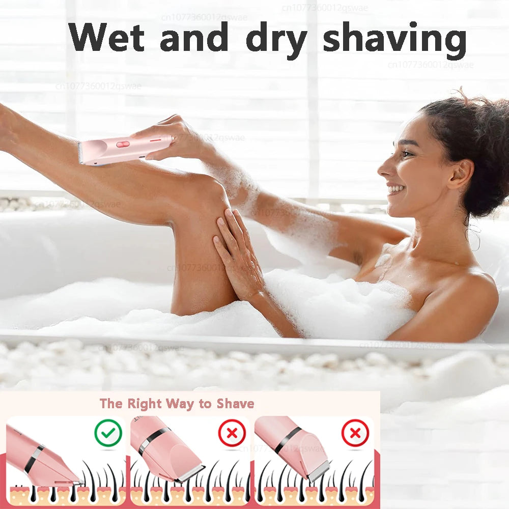 Afeitadora Eléctrica para Mujer, Recortadora de Bikini, Maquinilla de Afeitar Eléctrica de Doble Cabezal, Impermeable, Sin Dolor, Recortadora de Vello Púbico