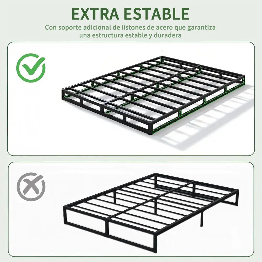 Base de Cama Matrimonial, Perfil Bajo de 7 Pulgadas, Base de Cama Matrimonial con Listones de Acero Resistentes para Colchón, Fácil de Montar