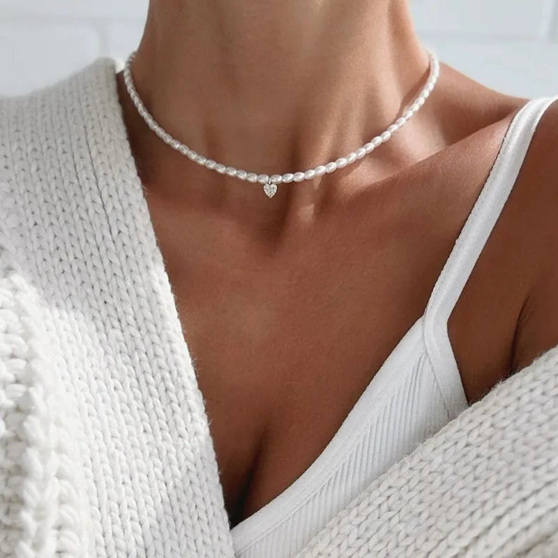 Collar con colgante de cadena con borlas a la moda para mujer, cadena de perlas de imitación y cristal transparente bohemio, joyería, regalo de San Valentín N0538