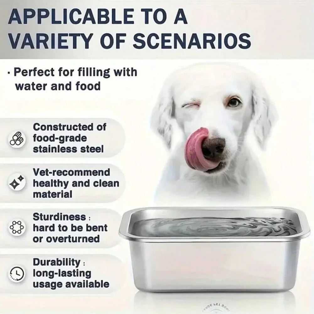 Cuenco de acero inoxidable resistente a caídas para perros, gran capacidad, alimentador de comida y agua, cuencos cuadrados para perros grandes, suministros para mascotas, 1 ud.