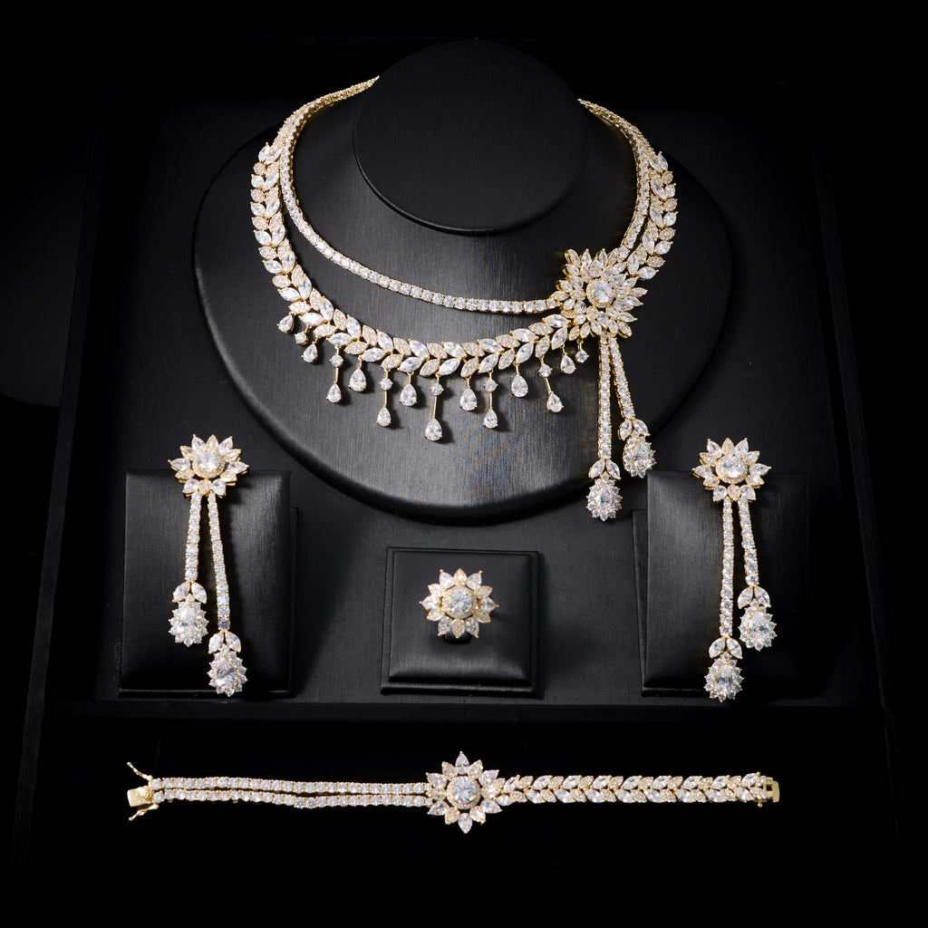 241101 Conjuntos de Collares de Lujo para Mujer con Circonita Cúbica, 4 Piezas, Joyería para Novia, Boda, Compromiso, Fiesta, Festival, Accesorio de Joyería