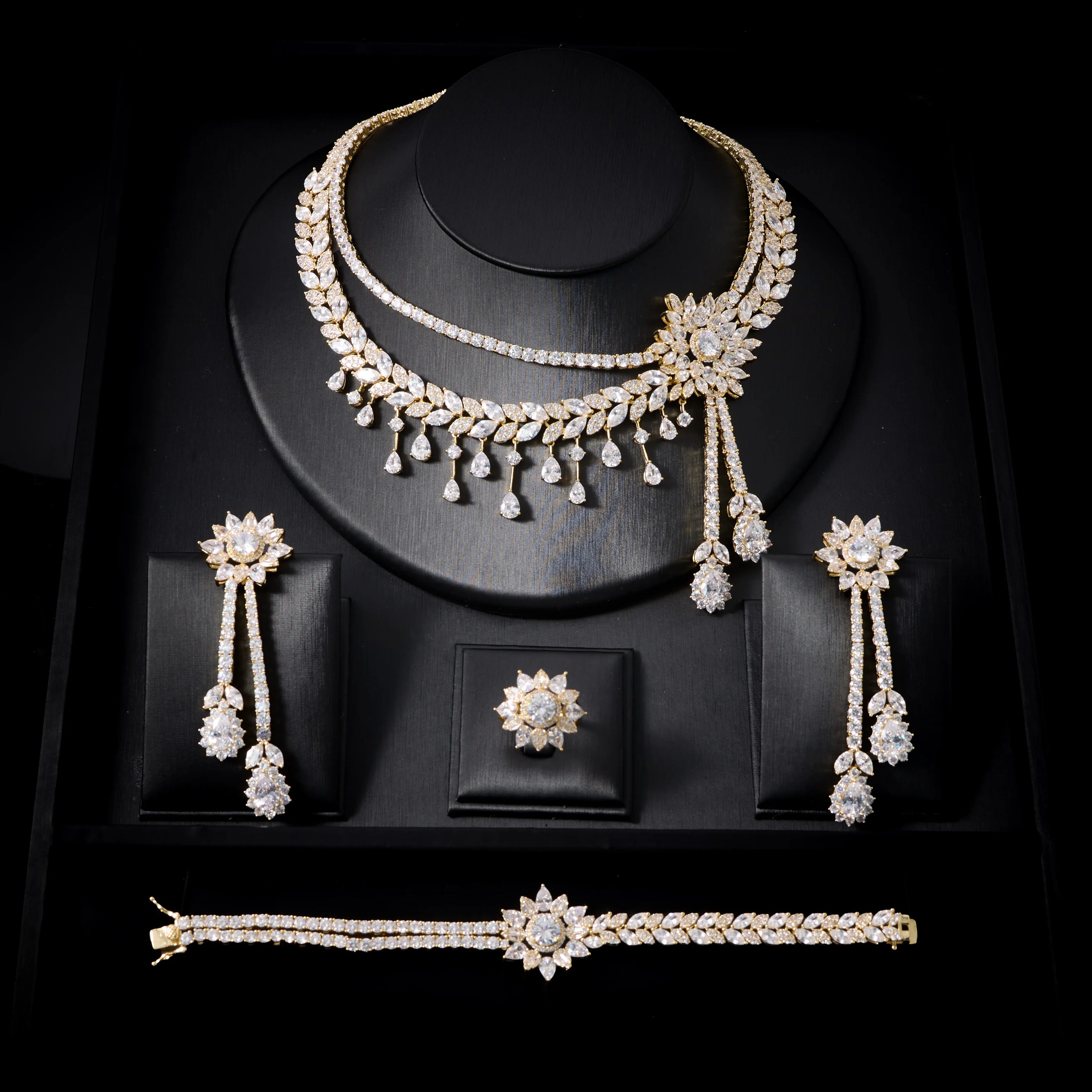 241101 Conjuntos de Collares de Lujo para Mujer con Circonita Cúbica, 4 Piezas, Joyería para Novia, Boda, Compromiso, Fiesta, Festival, Accesorio de Joyería