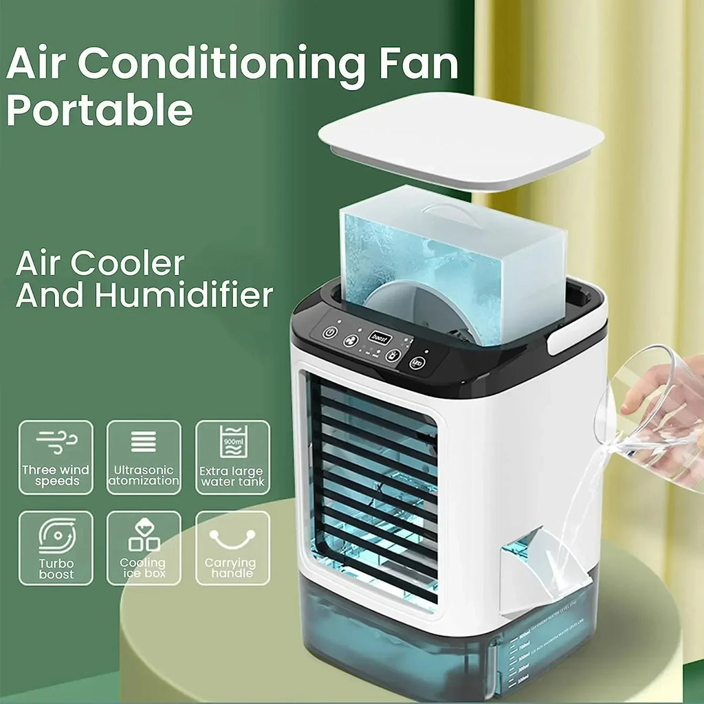 Ventilador Portátil con Aire Acondicionado HOMEFISH, Ventilador de Escritorio con Doble Pulverización Ultrasónica, 3 Velocidades, Silencioso, Enfriador de Aire, Luz Nocturna, Ventilador Eléctrico