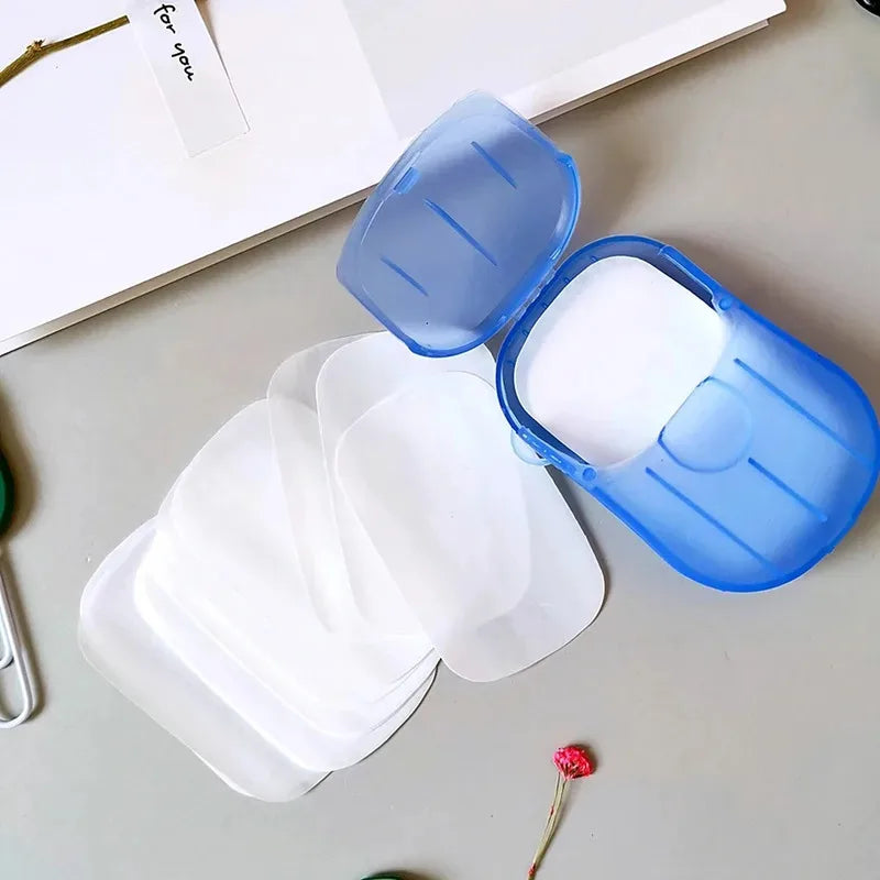 1/4 Caja de Hojas de Jabón Desechables para Viaje, Hojas de Jabón de Papel Mini Amigables con la Piel, Jabón Portátil en Rodajas con Caja para Lavado de Manos